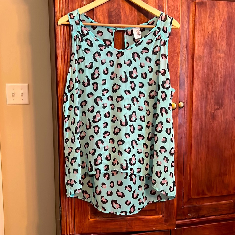 Turquoise Leopard Sheer Tank Sz L